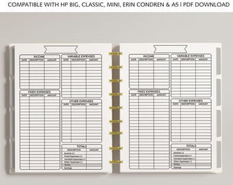 Financial Budget Planner Printable Planner Inserts fits Happy Planner Classic, Big & Mini, Erin Condren and A5 Size Planners, Minimalist