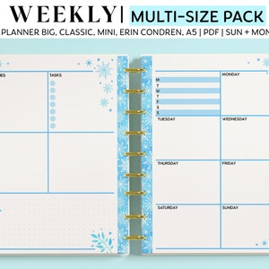 WEEKLY DASHBOARD Planner Inserts for Happy Planner Classic, Big & Mini, Erin Condren and A5 Size Planners, December Winter Planner Pages