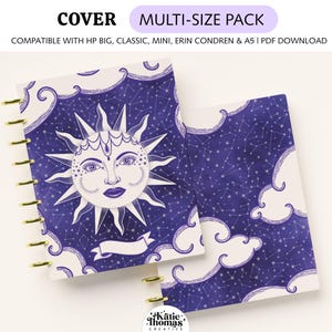 Celestial Sun Printable Planner or Notebook Cover fits Happy Planner Classic, Mini, Big, Erin Condren & A5 Sizes, Constellations and Galaxy