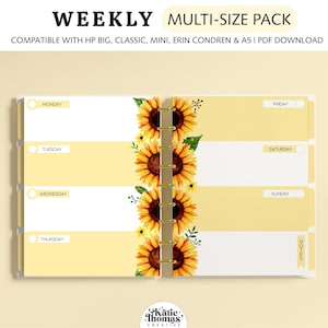 Inserti per planner SETTIMANALI adatti a Happy Planner Classic, Big & Mini, Erin Condren e planner formato A5, pagine stampabili con girasoli acquerellati
