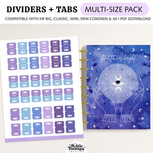 Printable Monthly Planner Dividers and Tabs fits Happy Planner Classic, Big, Mini, Erin Condren and A5 Sizes: Purple Mystical and Witchy