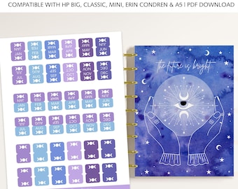 Printable Monthly Planner Dividers and Tabs fits Happy Planner Classic, Big, Mini, Erin Condren and A5 Sizes: Purple Mystical and Witchy