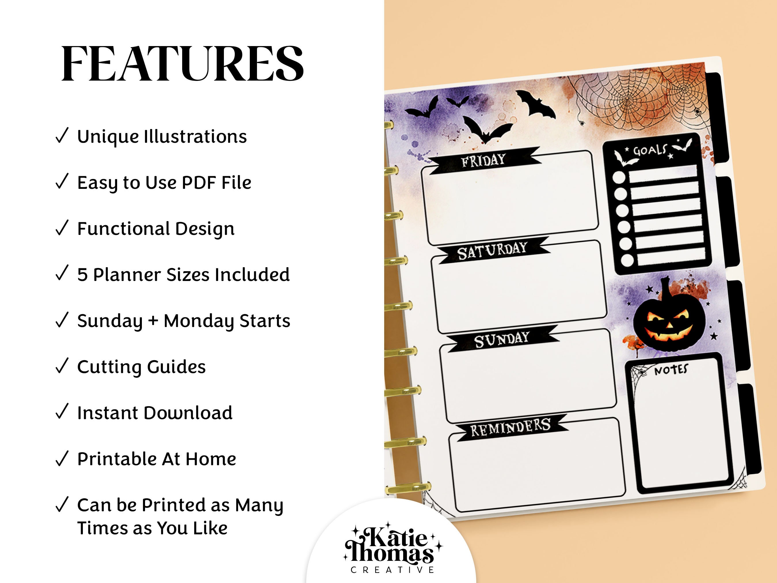 HALLOWEEN WEEKLY HORIZONTAL Planner Inserts Fits Happy Planner Classic ...