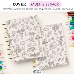 Coloring Printable Planner Cover fits Happy Planner Classic, Mini, Big, Erin Condren and A5 Sizes, Discbound Planners, Mushroom Garden