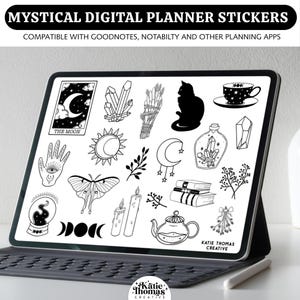 Adesivi digitali stregoneschi compatibili con Goodnotes / 20 PNG di planner a tema mistico e tarocchi per iPad e Android Planning
