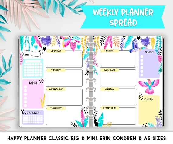 WEEKLY Horizontal Planner Inserts for Happy Planner Classic | Etsy