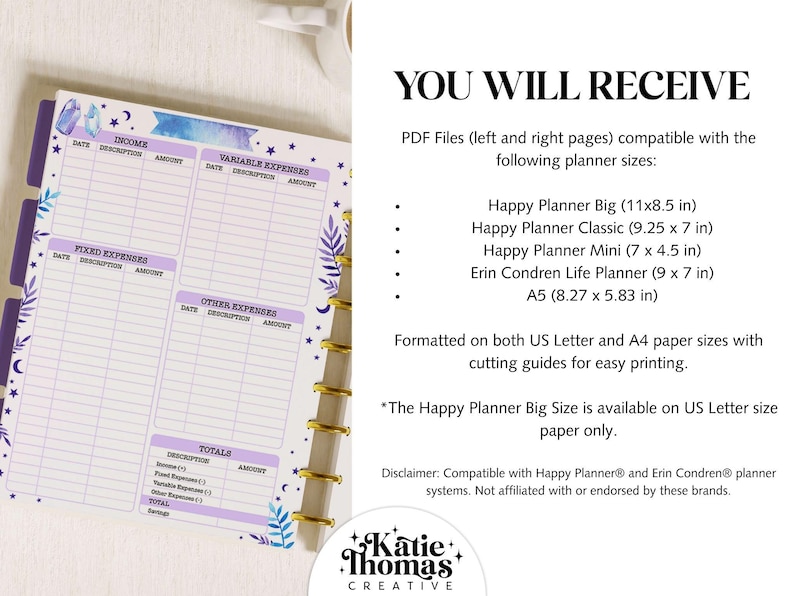 Financial Budget Planner Printable Planner Inserts fits Happy Planner Classic, Big & Mini, Erin Condren and A5 Size Planners, Witchy Planner image 5