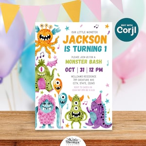 Our Little Monster Birthday Invitation, Monster 1st Birthday Evite, Editable Invite, Printable Monster Template, Boy Monster Party
