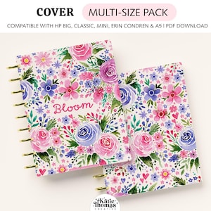 Watercolor Floral Printable Planner or Notebook Cover fits Happy Planner Classic, Mini, Big, Erin Condren and A5 Sizes, Discbound Planners