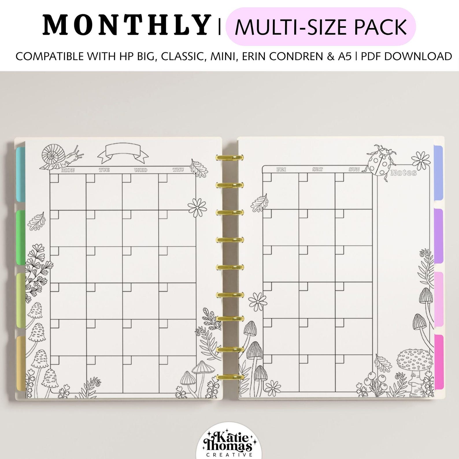 MONTHLY Coloring Printable Planner Pages Fits Happy Planner Classic ...