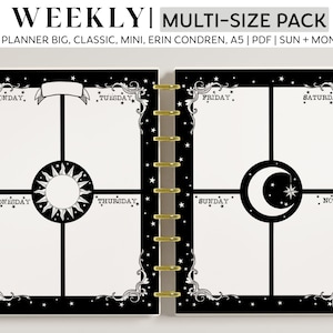 WEEKLY Planner Inserts for Happy Planner Classic, Big & Mini, Erin Condren and A5 Size Planners, Moon and Sun Witchy Printable Planner Pages