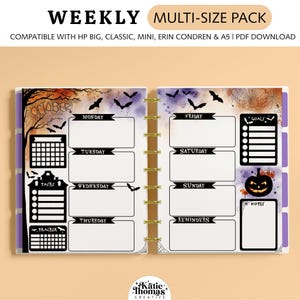 HALLOWEEN WEEKLY HORIZONTAL Planner Inserts fits Happy Planner Classic, Big & Mini, Erin Condren and A5 Size Planners, Spooky Planner Pages