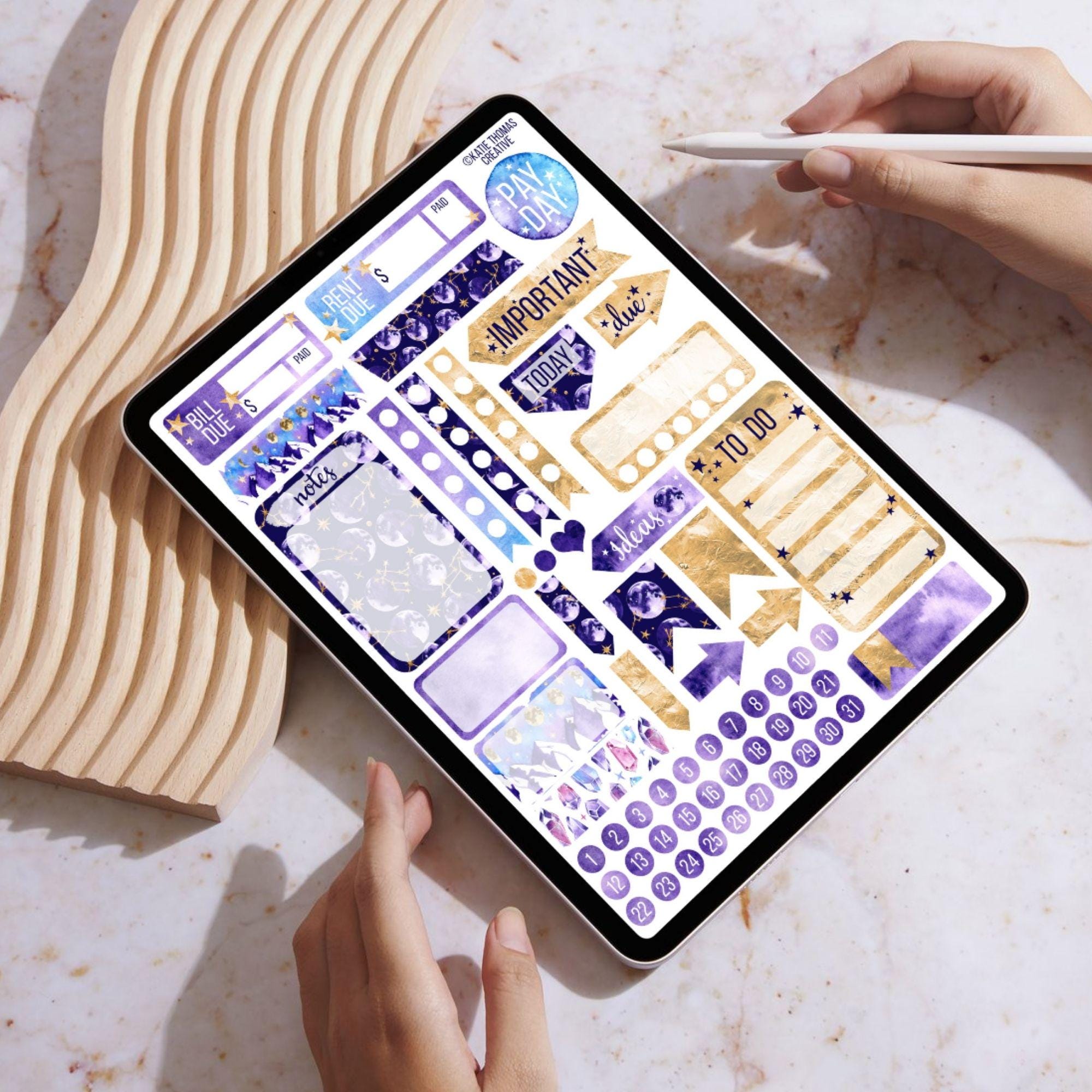 Purple Moon and Stars Digital Planner Stickers for Digital Planning and ...
