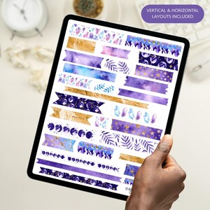 Moon and Stars Digital Planner Stickers, Watercolor Washi Tape Set, PNG ...