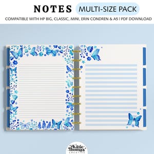 Blaue Schmetterlinge Blumenseiten zum Ausdrucken, zum Ausdrucken und Ausdrucken passen für Happy Planner Classic, Big, Mini, Erin Condren und A5 Planer