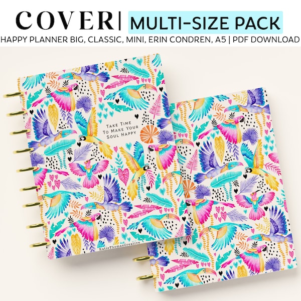 Summer Jungle Theme Printable Planner or Notebook Cover for Happy Planner Classic, Mini, Big, Erin Condren and A5 Sizes, Discbound Planners