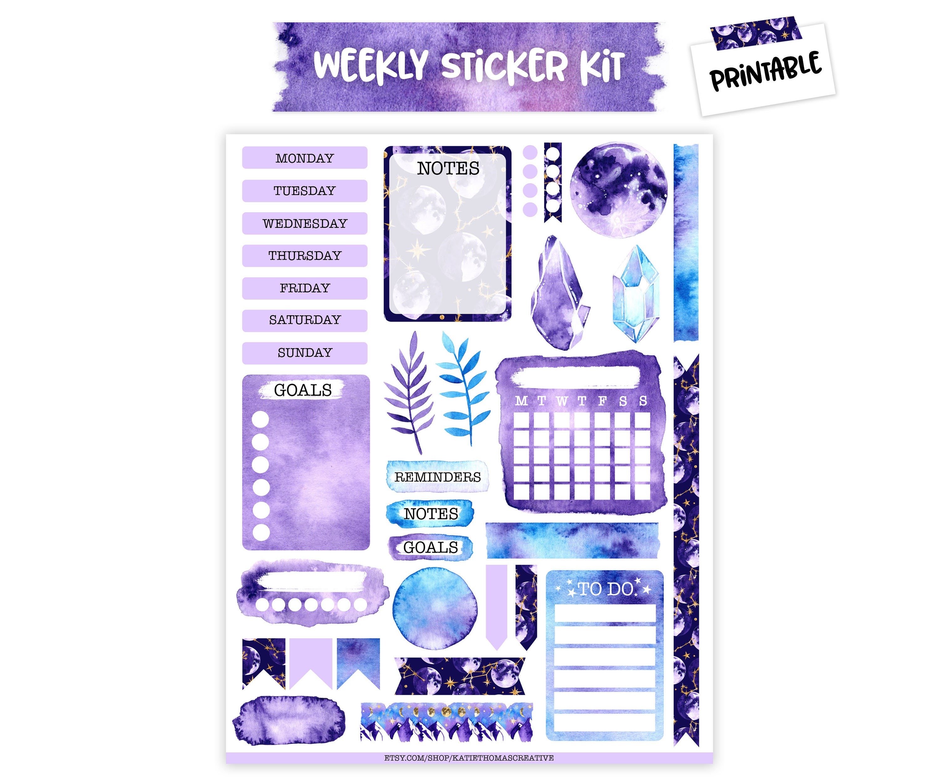 printable bullet journal weekly sticker kit 34 aesthetic etsy canada