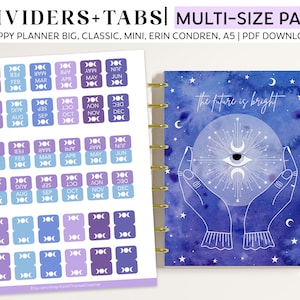 Printable Monthly Planner Dividers and Tabs for Happy Planner Classic, Big, Mini, Erin Condren and A5 Sizes: Purple Mystical and Witchy