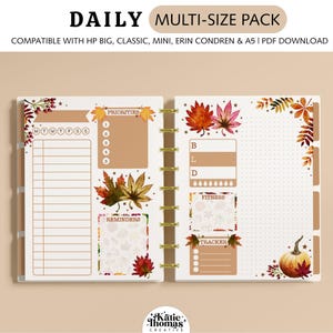 Autumn Leaves DAILY Planner Inserts fits Happy Planner Classic, Big & Mini, Erin Condren and A5 Size Planners, Fall Harvest Planner Pages