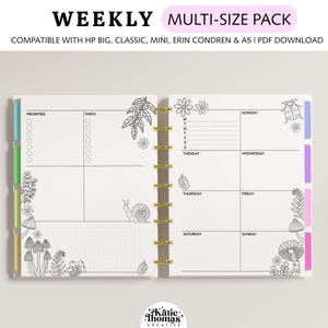 Printable Coloring DASHBOARD WEEKLY Planner Inserts fits Happy Planner Classic, Big & Mini, Erin Condren and A5 Size Planners, Mushrooms
