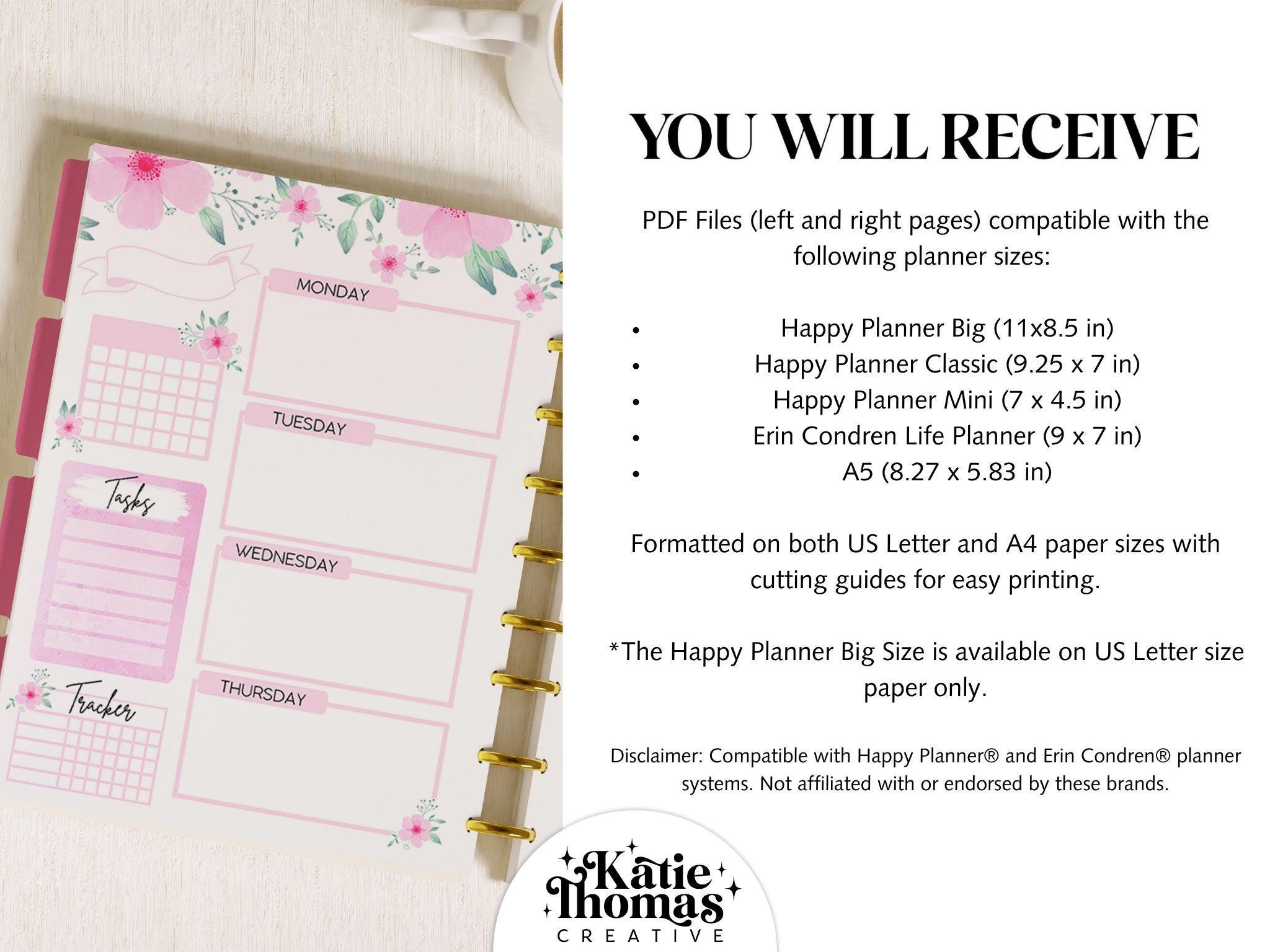 WEEKLY Planner Inserts Fits Happy Planner Classic, Big & Mini, Erin ...