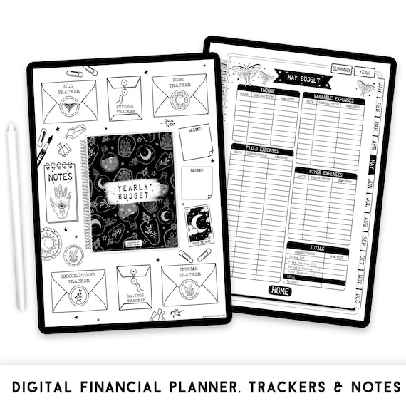 Witchy Digital Financial Planner, Includes Bill, Debt, Expenses, Subscriptions, Savings and Income Trackers, Budget Planner for Goodnotes
