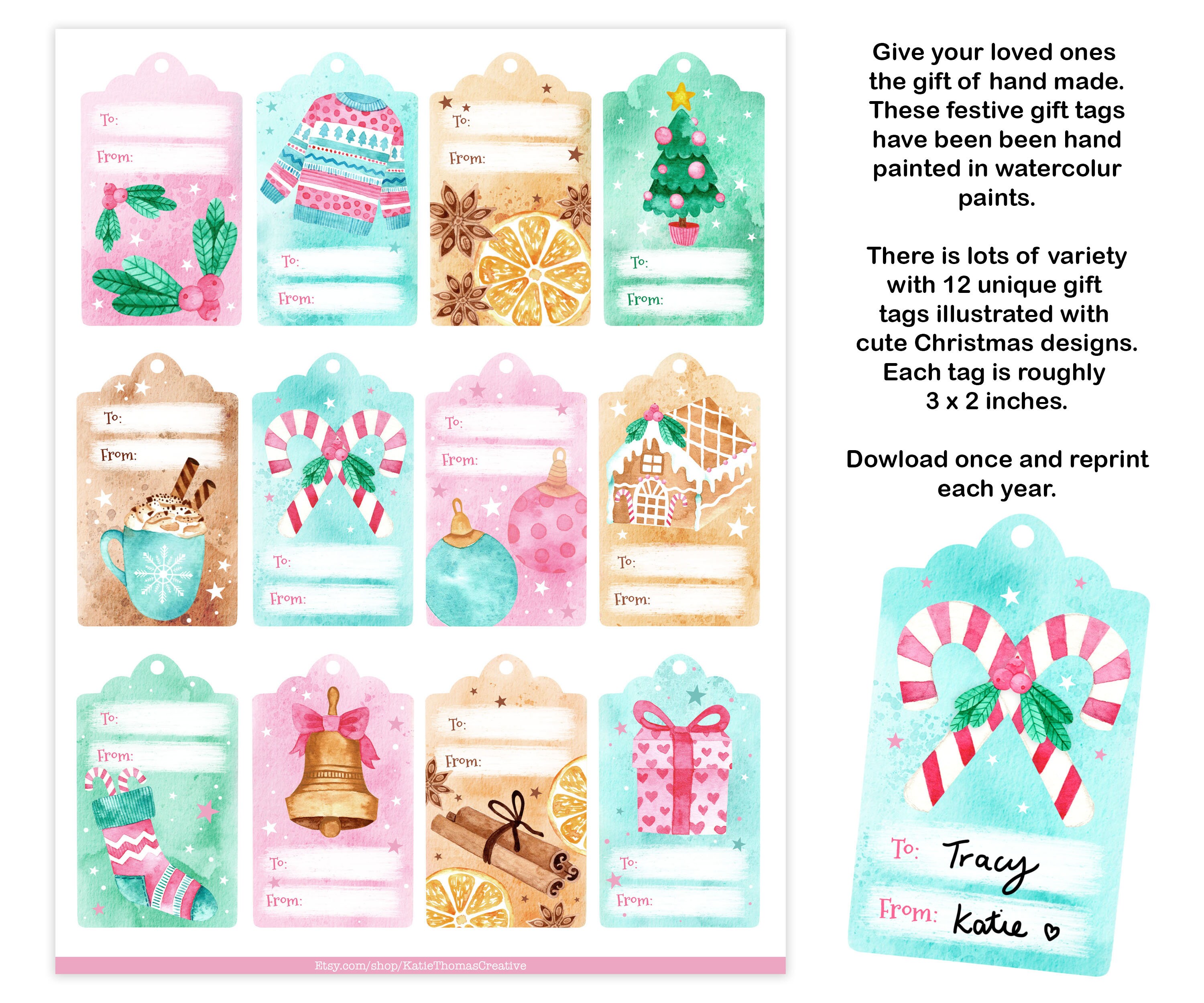 Printable Christmas Gift Tags in US Letter and A4 Sizes Hand - Etsy