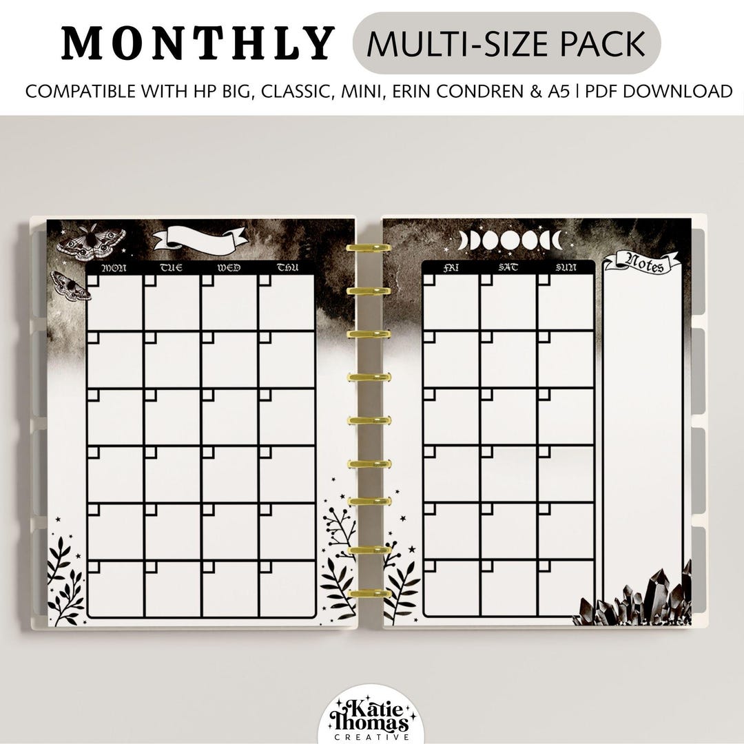 MONTHLY Printable Planner Inserts Fits Happy Planner Classic, Big, Mini ...