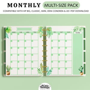 Insertos imprimibles mensuales para planificadores Happy Planner Classic, Big, Mini, Erin Condren y A5, Plant Lady y Plant Aesthetic.