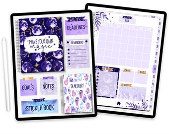 Mystischer Digitaler Planner für Goodnotes – Mond & Sterne Thema, Undatiertes Wochen- und Monatsjournal mit 100+ Stickern, Witchy iPad Planer