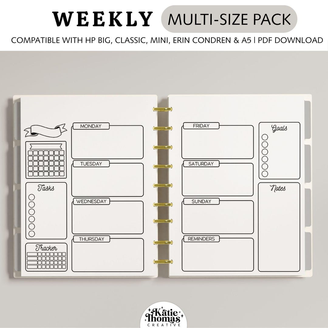 WEEKLY HORIZONTAL Minimalist Planner Inserts Fits Happy Planner Classic ...