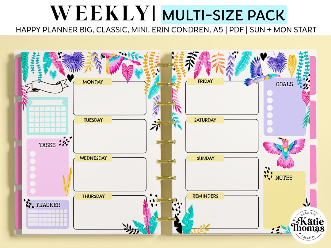 WEEKLY Horizontal Planner Inserts for Happy Planner Classic - Etsy