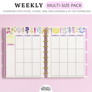WEEKLY Vertikale Planereinlagen passen für Happy Planner Classic, Big & Mini, Erin Condren und A5 Size Planner, Wildblumen