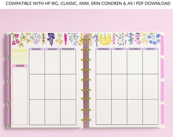 WEEKLY Vertical Planner Inserts fits Happy Planner Classic, Big & Mini, Erin Condren and A5 Size Planners, Wildflowers