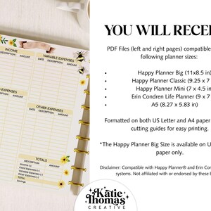 Financial Planner Printable – Sunflower Budget Inserts fits A5 & Happy Planner Classic, Big and Mini image 5