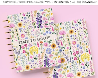Wildblumen druckbare Planer oder Notizbuch Cover passend für Happy Planner Classic, Mini, Big, Erin Condren und A5 Größen, Floral Discbound Planner