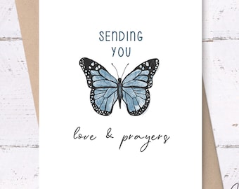 Butterfly Card, Sending You Love & Prayers • printable card, Christian sympathy cards, praying for you card, sympathy cards, religious cards