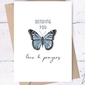 Butterfly Card, Sending You Love & Prayers printable card, Christian sympathy cards, praying for you card, sympathy cards, religious cards image 1