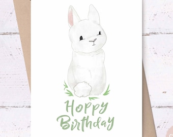 Hoppy Birthday, Bunny Card • happy birthday card, sweet cards, cute printable cards, little girls birthday card, spring birthday card