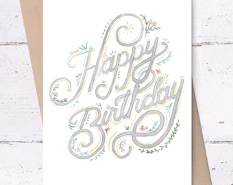Watercolor Birthday Card • Printable birthday card, watercolor illustrated card, watercolor cards, birthday cards, printable birthday cards