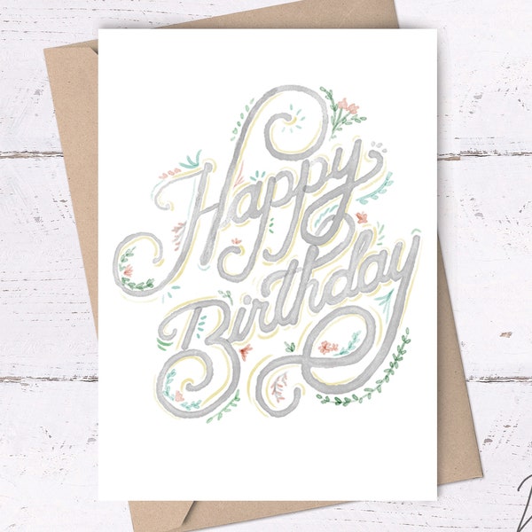 Watercolor Birthday Card • Printable birthday card, watercolor illustrated card, watercolor cards, birthday cards, printable birthday cards