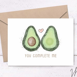 Avocadokaart • afdrukbare I love you-kaarten, groentewenskaarten, kaarten voor je BFF, afdrukbare productkaarten, jij maakt mij compleet