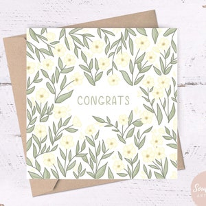 Carte florale de félicitations • cartes imprimables, cartes florales illustrées, cartes de remerciement pour les enseignants, cartes de remerciement simples, carte florale