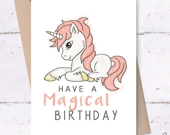 Have a Magical Birthday, Unicorn Birthday Card • cute birthday card, cute printable card, little girls birthday card, printable unicorn card