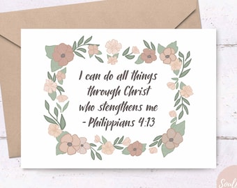 Posso fare ogni cosa in Cristo - Filippesi 4:13 • Biglietto con versetto biblico stampabile, biglietto di laurea cristiano, biglietto motivazionale cristiano