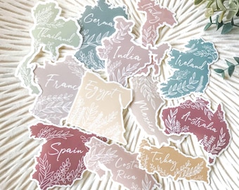 WORLD TRAVEL STICKERS • stickers of world countries, world map stickers, travel stickers, travel journaling stickers, country stickers