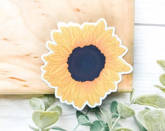 SUNFLOWER STICKER • waterproof stickers, flower stickers, yellow floral stickers, water bottle stickers, sunflower decal