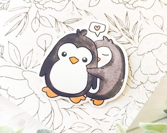 SNUGGLING PENGUINS STICKER • waterproof stickers, penguin stickers, winter stickers, stickers for water bottles, animal laptop stickers