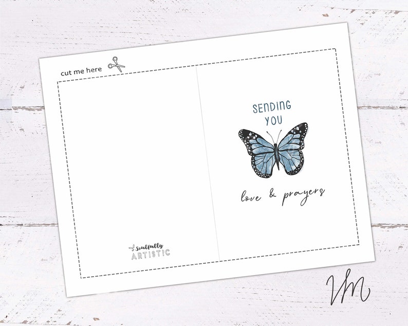 Butterfly Card, Sending You Love & Prayers printable card, Christian sympathy cards, praying for you card, sympathy cards, religious cards image 2