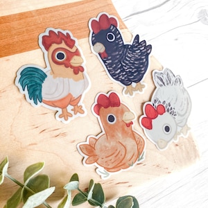 AUTOCOLLANTS DE POULET • autocollants imperméables, autocollants de ferme, autocollants pour bouteilles d'eau, autocollants de poulets, autocollants de coq, autocollants de poule